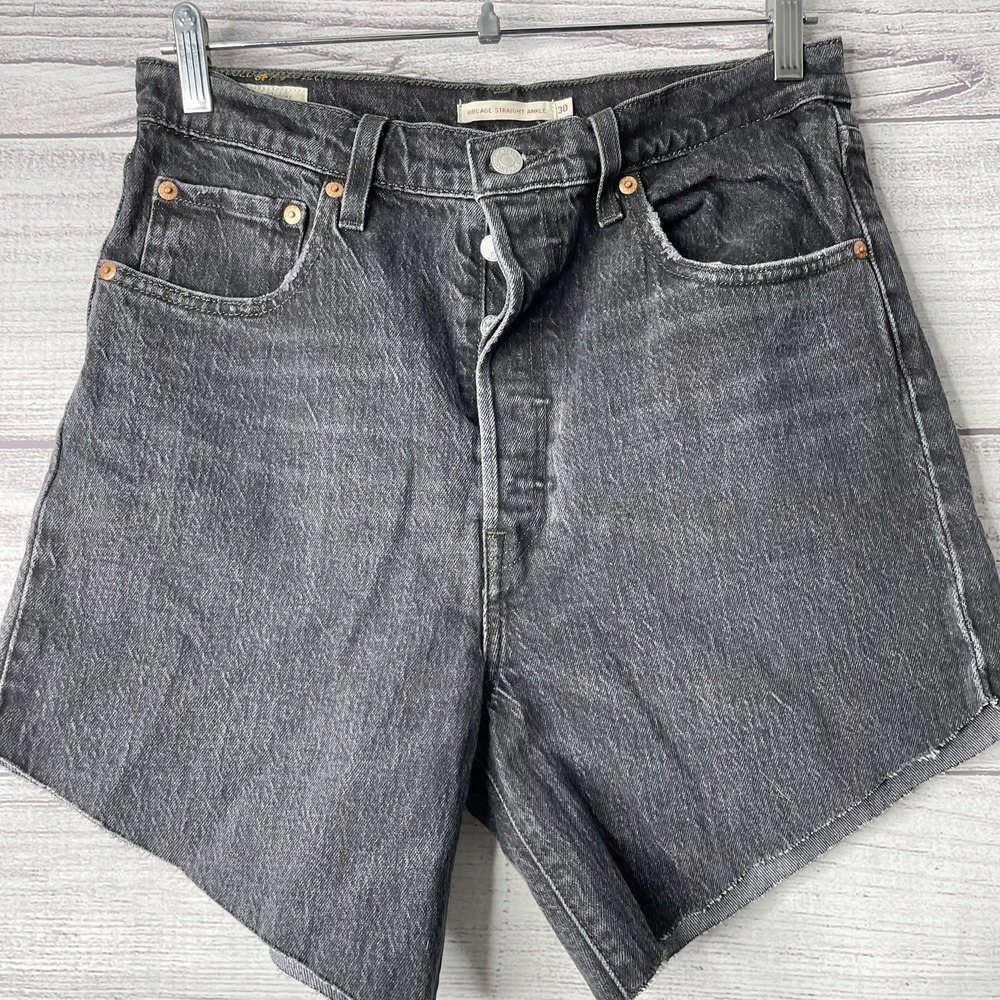 Levis Premium Ribcage High Rise Button Fly Denim Cut Off‎ Shorts Black Womens 30